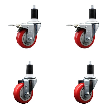 Service Caster 3.5'' SS Red Poly Swivel 1-1/2'' Expanding Stem Caster Set 2 Total Lock Brakes, 4PK SCC-SSEXTTL20S3514-PPUB-RED-2-S2-112